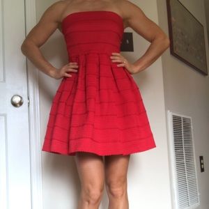 Francesca’s red strapless party dress